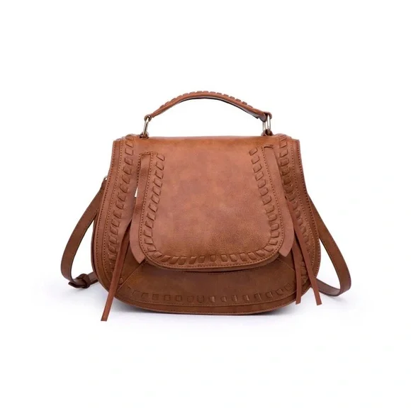 Urban Expressions Khloe Tan Western Boho Bohemian Saddle Shaped Crossbody Purse - Picture 2 of 15